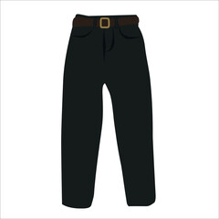 Black women's trousers with belt, women's, black Denim Jeans Pants. Front View. vector illustration isolated on white background