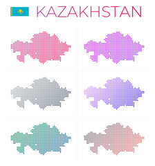 Fototapeta na wymiar Kazakhstan dotted map set. Map of Kazakhstan in dotted style. Borders of the country filled with beautiful smooth gradient circles. Classy vector illustration.