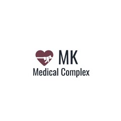 M K medical complex with logo design is made on white background.