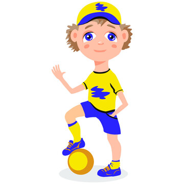 Vector illustration
 depicting a flat cartoon boy with big eyes like a doll.