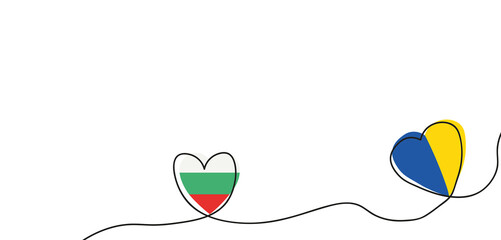 Ukrainisches und bulgarisches Herz verbunden mit einer Schnur in Freundschaft