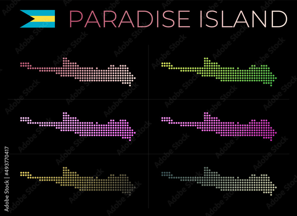 Aufkleber paradise island dotted map set. map of paradise island in dotted style. borders of the island filled