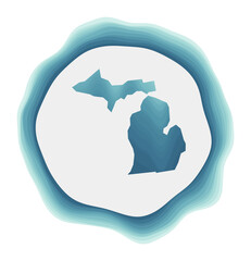 Michigan logo. Badge of the us state. Layered circular sign around Michigan border shape. Appealing vector illustration.