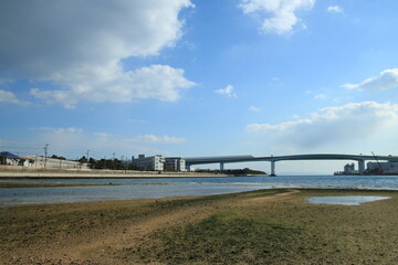 Fototapeta na wymiar 日本の高速道路　芦屋川河口付近付近から見た阪神高速道路湾岸線
