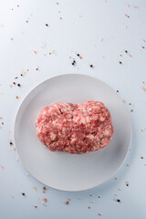 raw minced meat beef on white background
