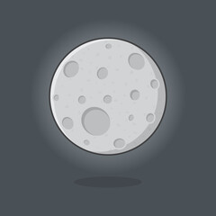 Moon Cartoon Vector Illustration. Full Moon Flat Icon Outline