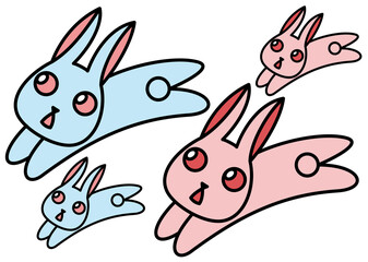 並んで走る可愛いうさぎの親子
