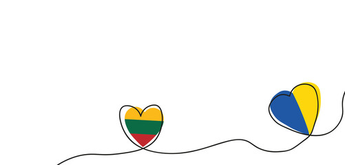 Ukrainisches und litauisches Herz verbunden mit einer Schnur in Freundschaft
