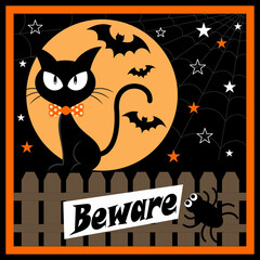 halloween background with cat and bats