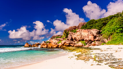 Beautiful Sky and Rock Formation of La Digue Island