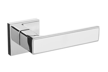 Door handle made of metal on an isolated white background. Reliable design handle for the door of houses, apartments, warehouses, offices and other premises.