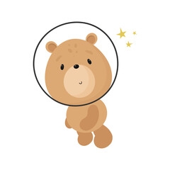 Cute Bear in the space. Cartoon style. Vector illustration. For kids stuff, card, posters, banners, children books, printing on the pack, printing on clothes, fabric, wallpaper, textile or dishes.