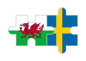 puzzle pieces of wales and sweden flags. vector illustration isolated on white background