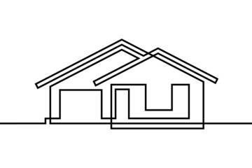 Abstract house in continuous line art drawing style. Detached family house minimalist black linear design isolated on white background. Vector illustration