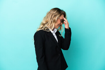 Brazilian business woman over isolated background laughing