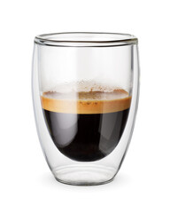 Glass cup of espresso coffee isolated on white.