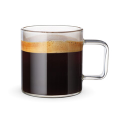 Glass cup of espresso coffee isolated on white.