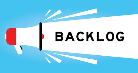 Color megphone icon with word backlog in white banner on blue background