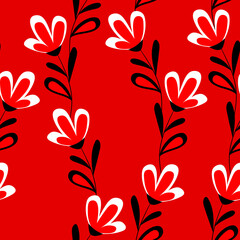 Seamless floral pattern based on traditional folk art ornaments. Colorful flowers on color background. Scandinavian style. Sweden nordic style. Vector illustration. Simple minimalistic pattern