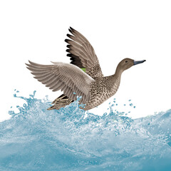 oiseau, canard, pilet, sarcelle,  couple, en vole, eau, giclé, vague, océan, animal, nature, faune, bec, sauvage, empennage, blanc, ailes, , illustration, oiseau, jaune, volant, noir, rouge, vecteur, 