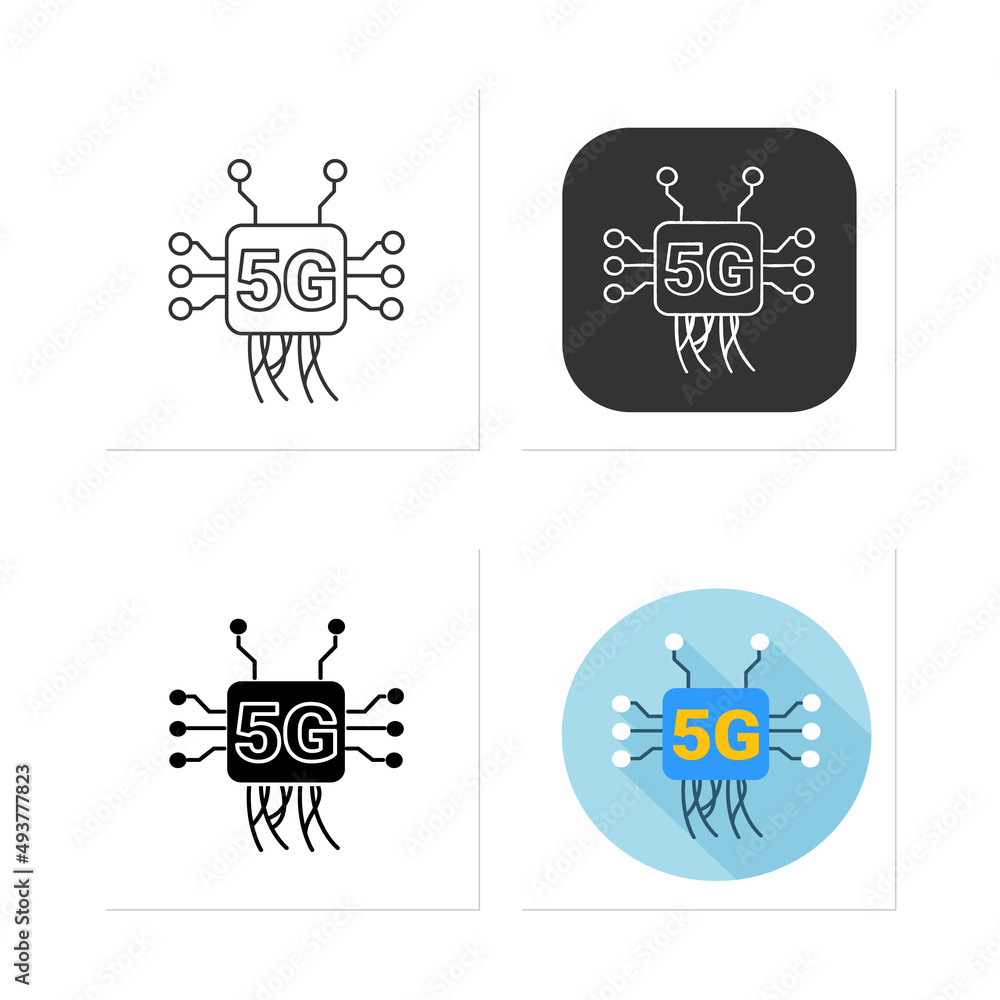 Poster 5g network icons set. broadband technology of fifth generation web connection sign. global digital t