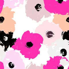 Tuinposter seamless floral background pattern, with flowers, dots, paint strokes and splashes © Kirsten Hinte