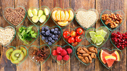diet food selection in heart shape bowl