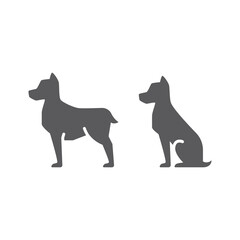 Dog sitting and standing black silhouette. Filled vector icon.