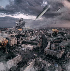 Obraz premium Aerial view of the central street of Kyiv