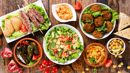 assorted of lebanese food- top view - obrazy, fototapety, plakaty