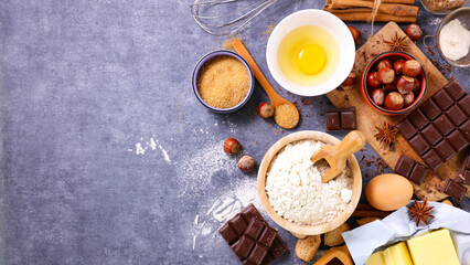 baking food ingredient- top view