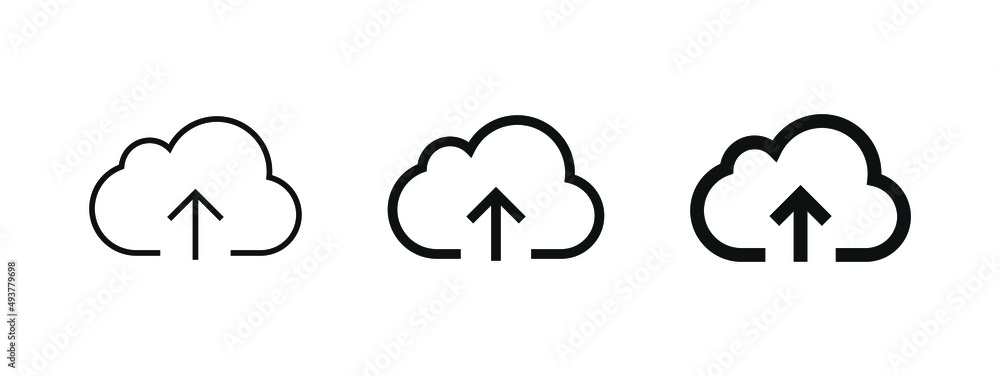 Poster Upload to cloud icon with arrow up symbol sign. uploading clouds icons