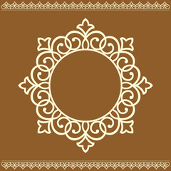 Decorative frame Elegant vector element for design in Eastern style, place for text. Floral yellow and brown border. Lace illustration for invitations and greeting cards