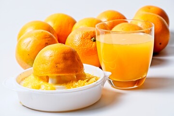 Juice extractor with orange and glass of orange juice