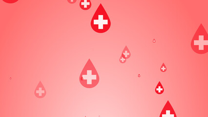 Medical health cross white on red blood drop pattern background. Abstract healthcare for World Blood Donor Day.