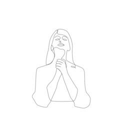 Line Art Girl praying, woman folded her hands in prayer silhouette one line drawing