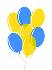Balloons blue and yellow are located on a white vertical background. Balloon Festival. Vector.