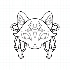 Japanese kitsune mask coloring page, Vector illustration eps.10
