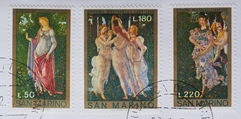 Colorful Vintage Used Postage Stamps from San Marino