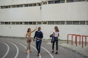 Smiling while passing each other