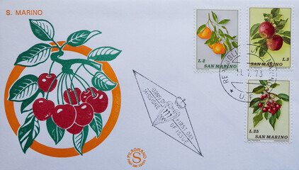Colorful Vintage Used Postage Stamps from San Marino