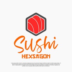 hexagon sushi logo vector design template