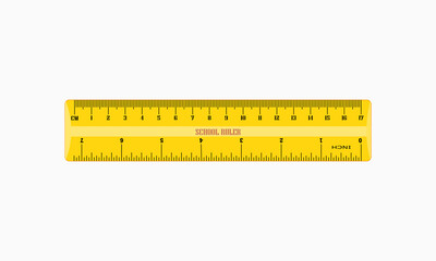 Yellow ruler icon. Inch and metric rulers. Centimeters and inches measuring scale cm metrics indicator. Inch black lines. Vector isolated measure. Measuring tool. Ruler icon symbol. Scale Vector line.