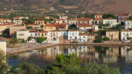 Fototapeta na wymiar Beautiful small port of Hirolakas in main picturesque village of Galaxidi, Fokida, Greece