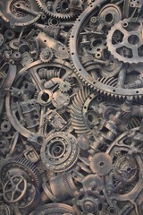 scrap steampunk metal for recycling background. a lot of different rusty industrial part detail for melt and reused