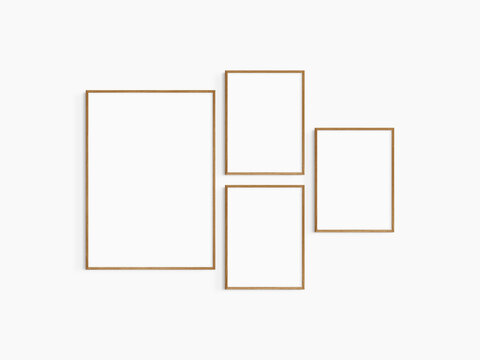 Gallery wall mockup. Set of 4 cherry wood frames. Gallery wall frame mockup. One 50x70 (5:7) and three 30x40 (3:4) wooden frames.