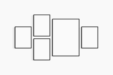 Gallery wall mockup. Set of 5 black frames. Gallery wall frame mockup. One 50x70 (5:7) and four 30x40 (3:4) black frames.