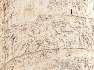 Trajan's Column Detail with Battle Scene in Rome, Italy