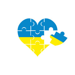 Heart in the form of a puzzle in the form of the flag of Ukraine