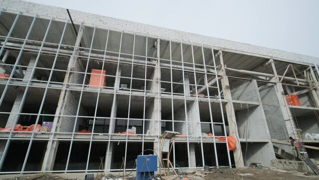 The facade of the building during the renovation.